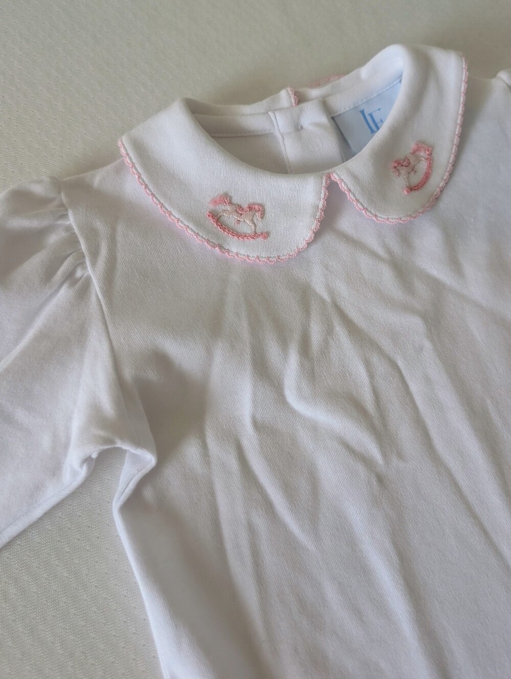 NWT Little English Long Sleeve White Pinpoint Blouse - Pink Rocking Horse 12M